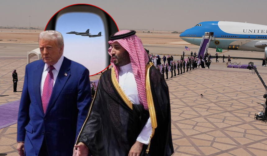 Trump'ın Orta Doğu turu başladı: Suudi jetleri eşlik etti! Gelişini dev ekranlardan izlediler
