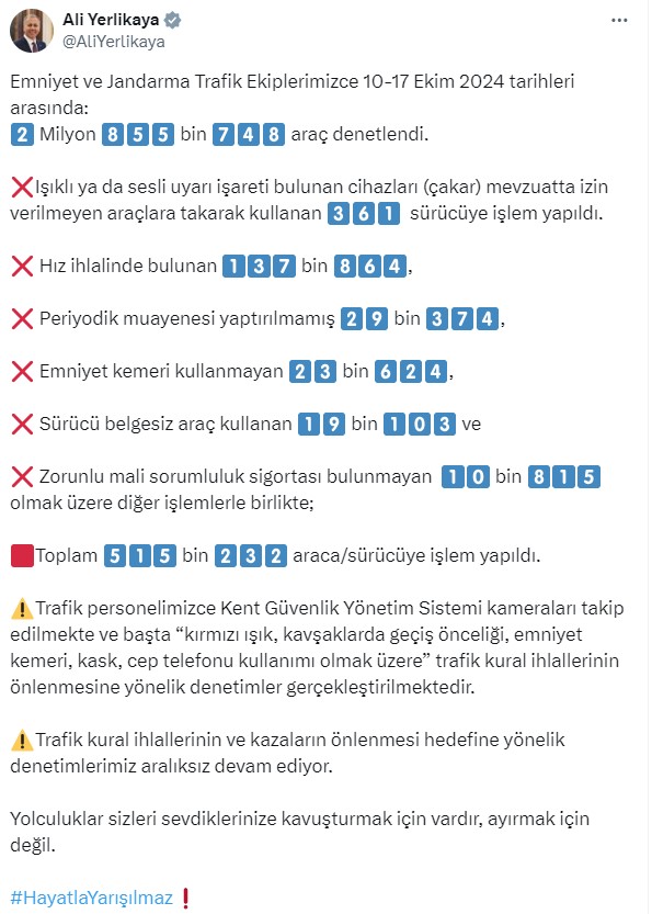 Bakan Yerlikaya 20 Ekim